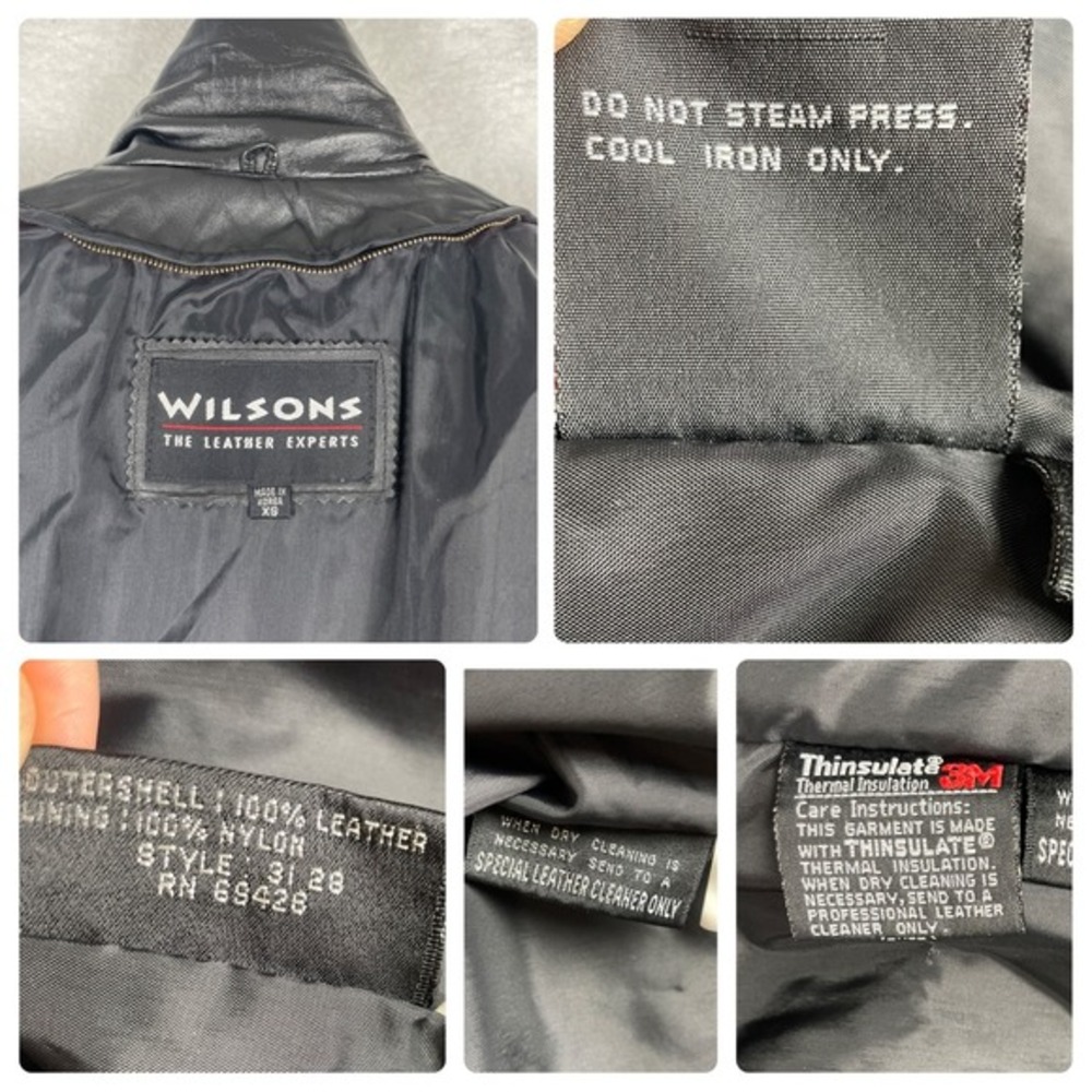 VTG Wilson's Leather Coat SZ XS Thinsulate Trench‎ Full Zip 80s 90s Animal Biker - Picture 5 of 17
